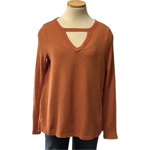 Anthropologie T.La Waffle Knit Long Sleeve Top, Orange, XSP